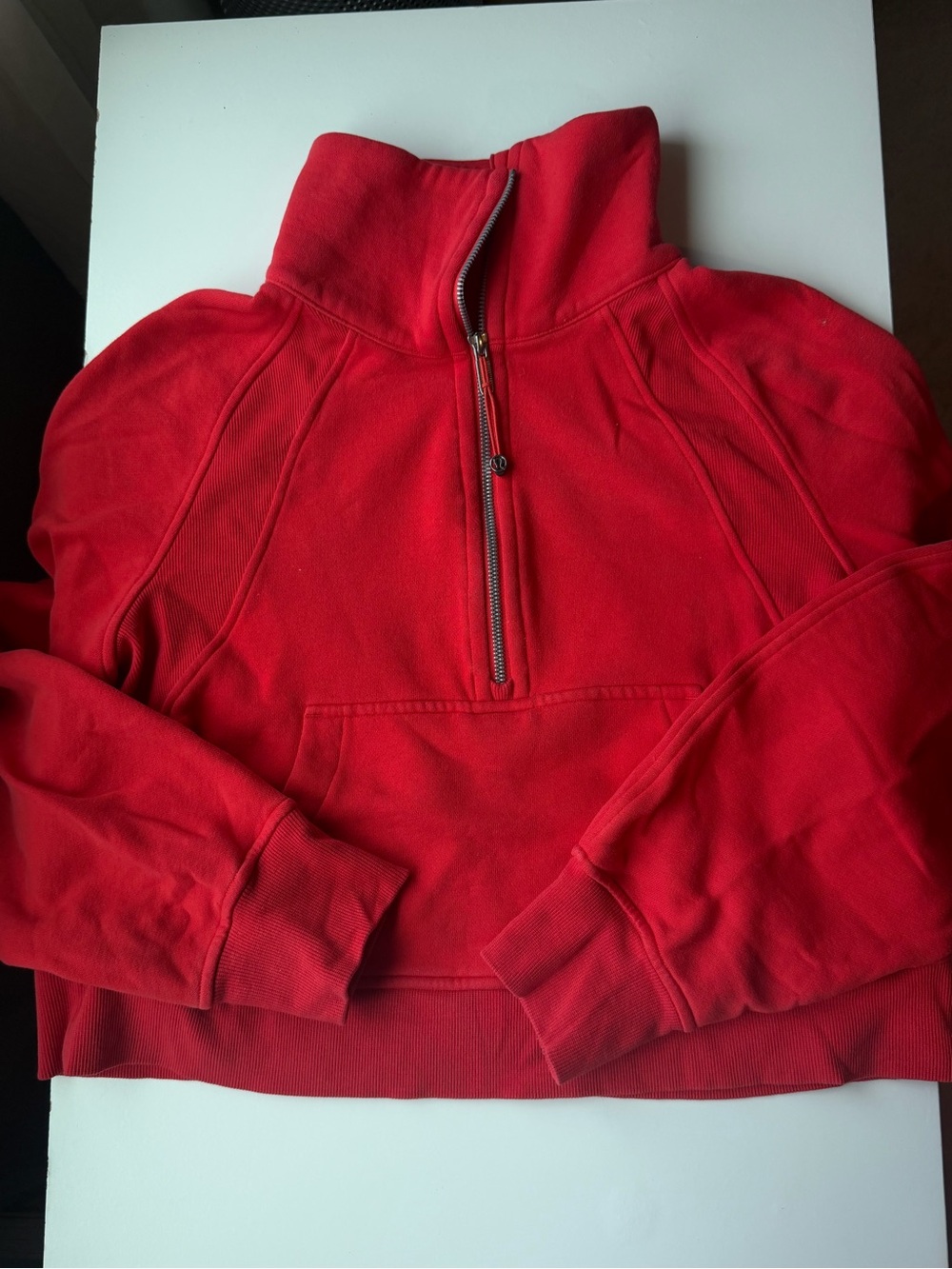 Carnation red oversized scuba half zip (funnel neck)